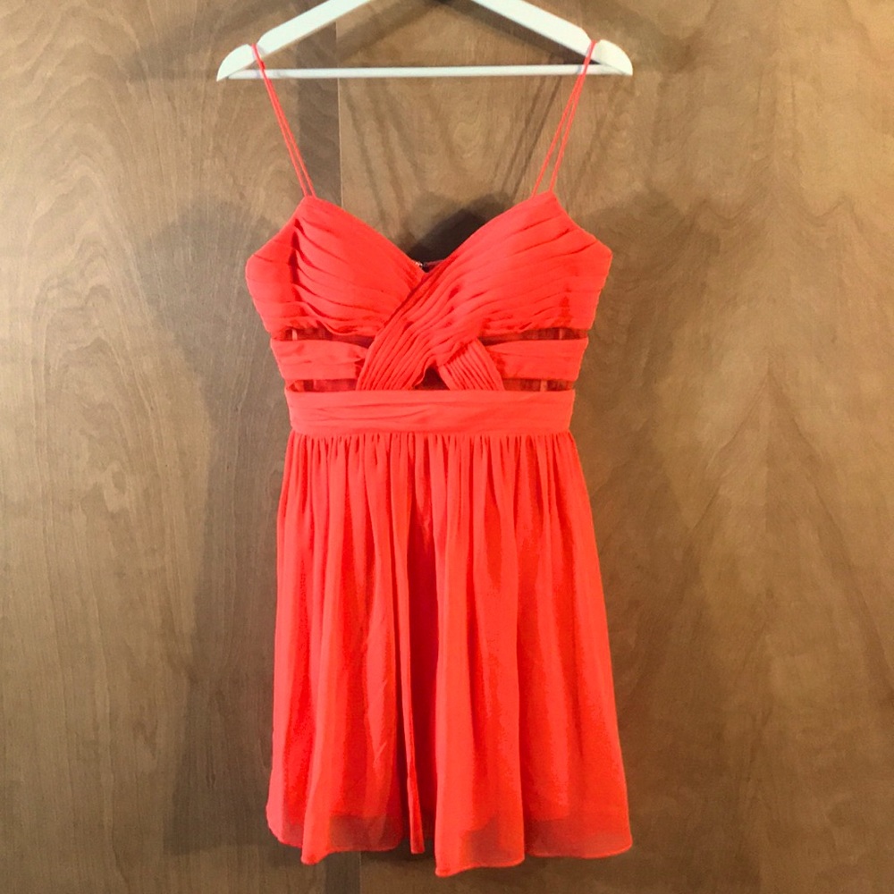 Hailey Logan Size 9/10 Coral Pleated with Cut-Outs Dress